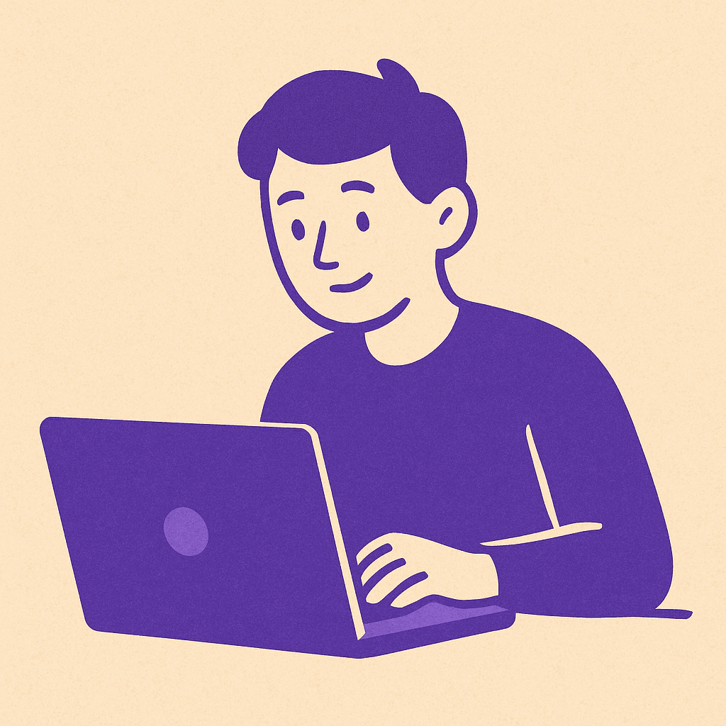 Ilustração representando uma pessoa usando um notebook